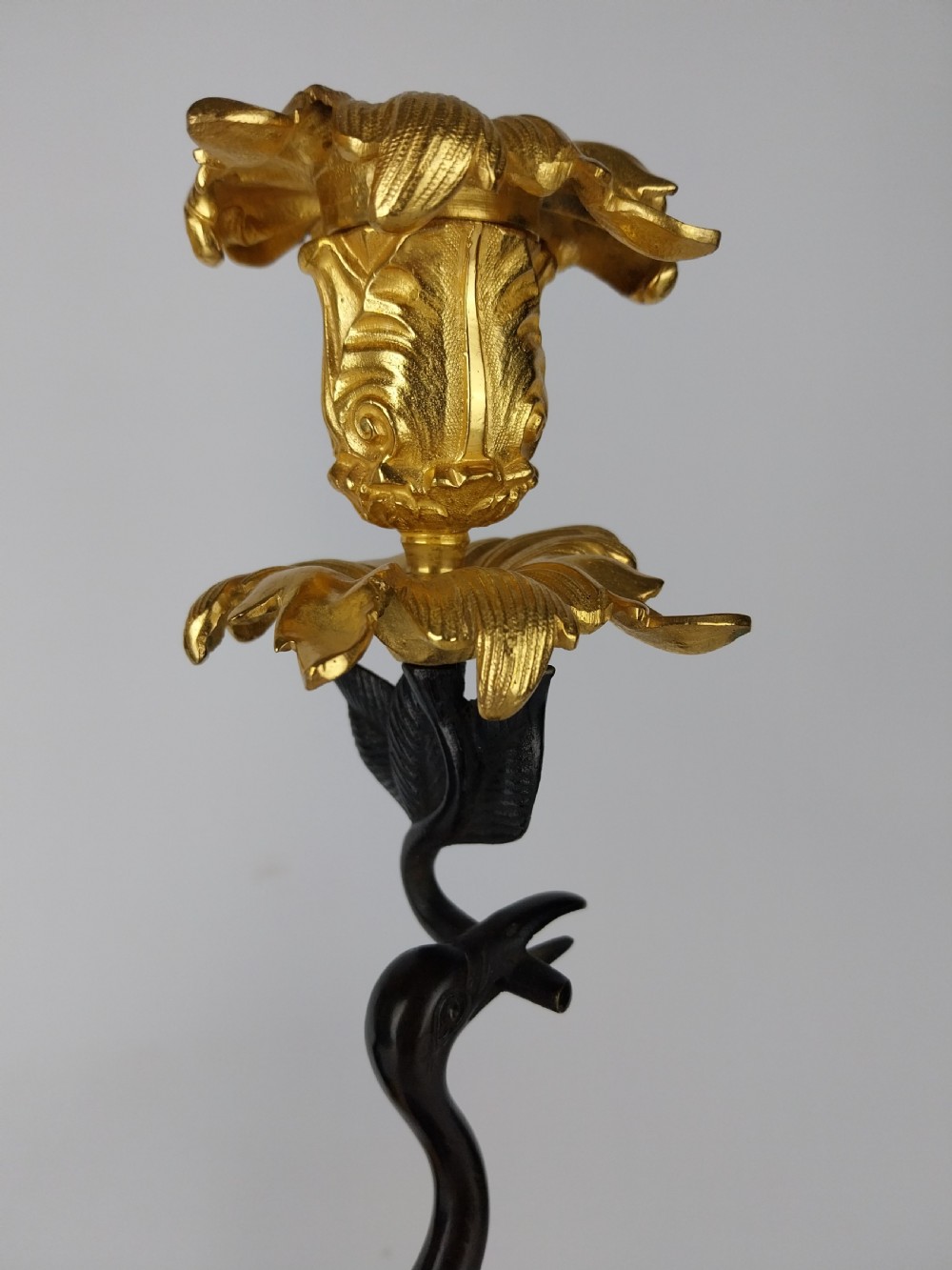 Pair of Gilt Bronze Stork Candlesticks  View V