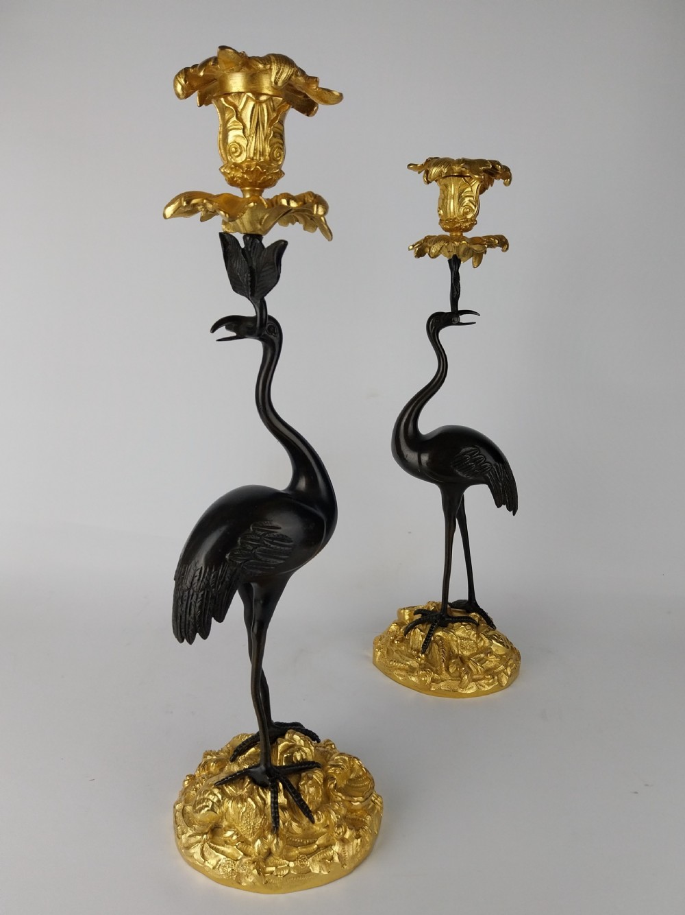 Pair of Gilt Bronze Stork Candlesticks  View X