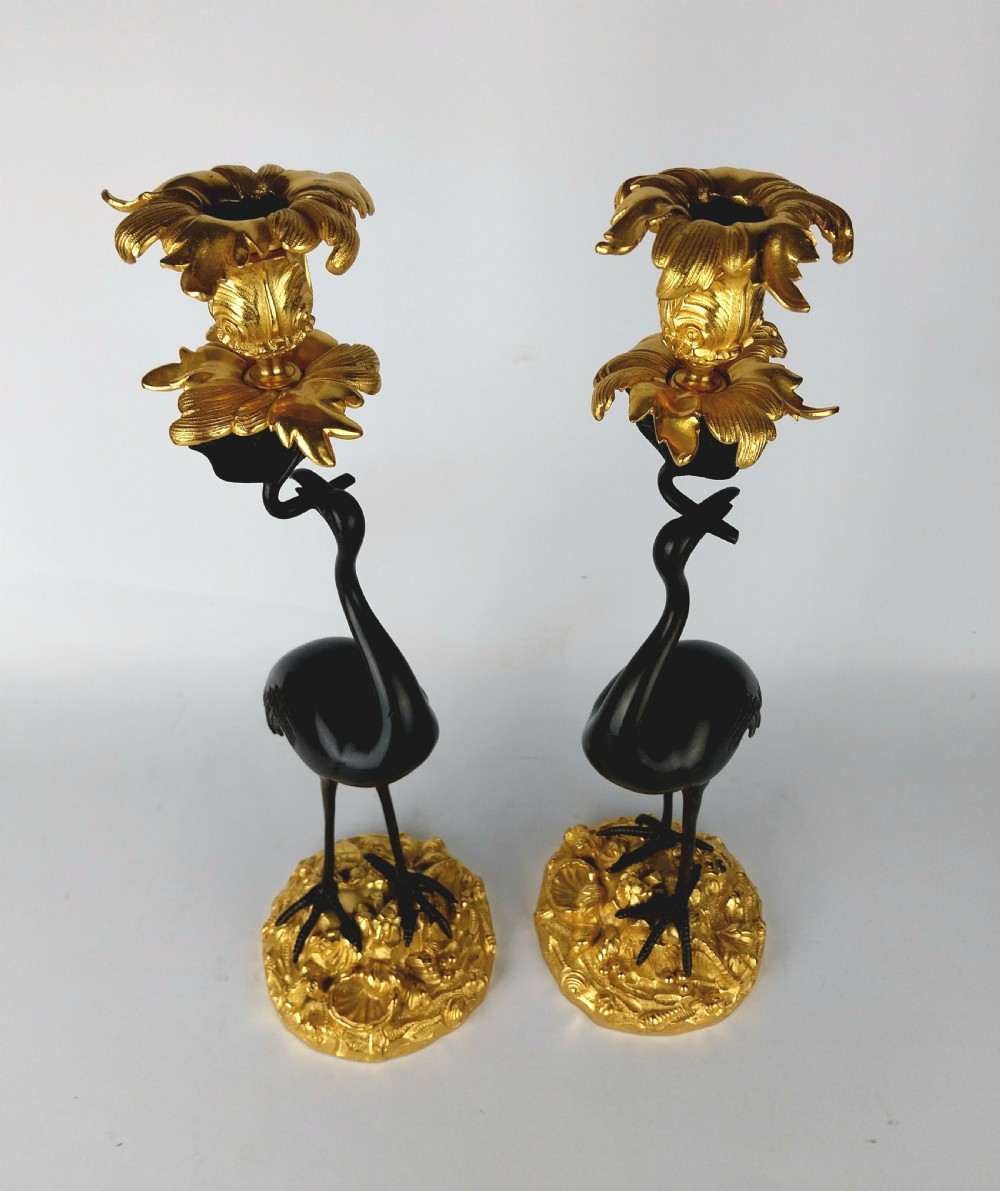 Pair of Gilt Bronze Stork Candlesticks  View XIV