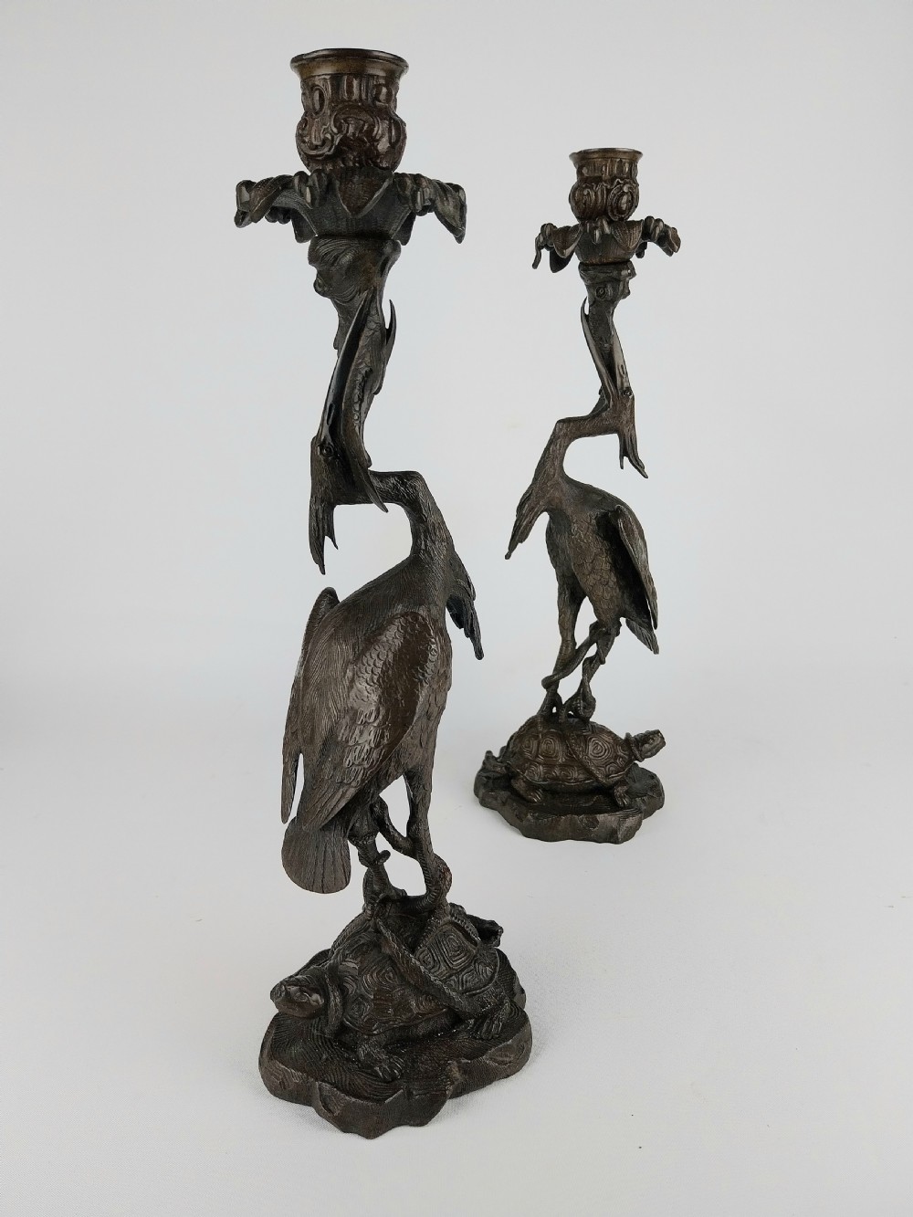 Pair of Bronze Stork Candlesticks  View III