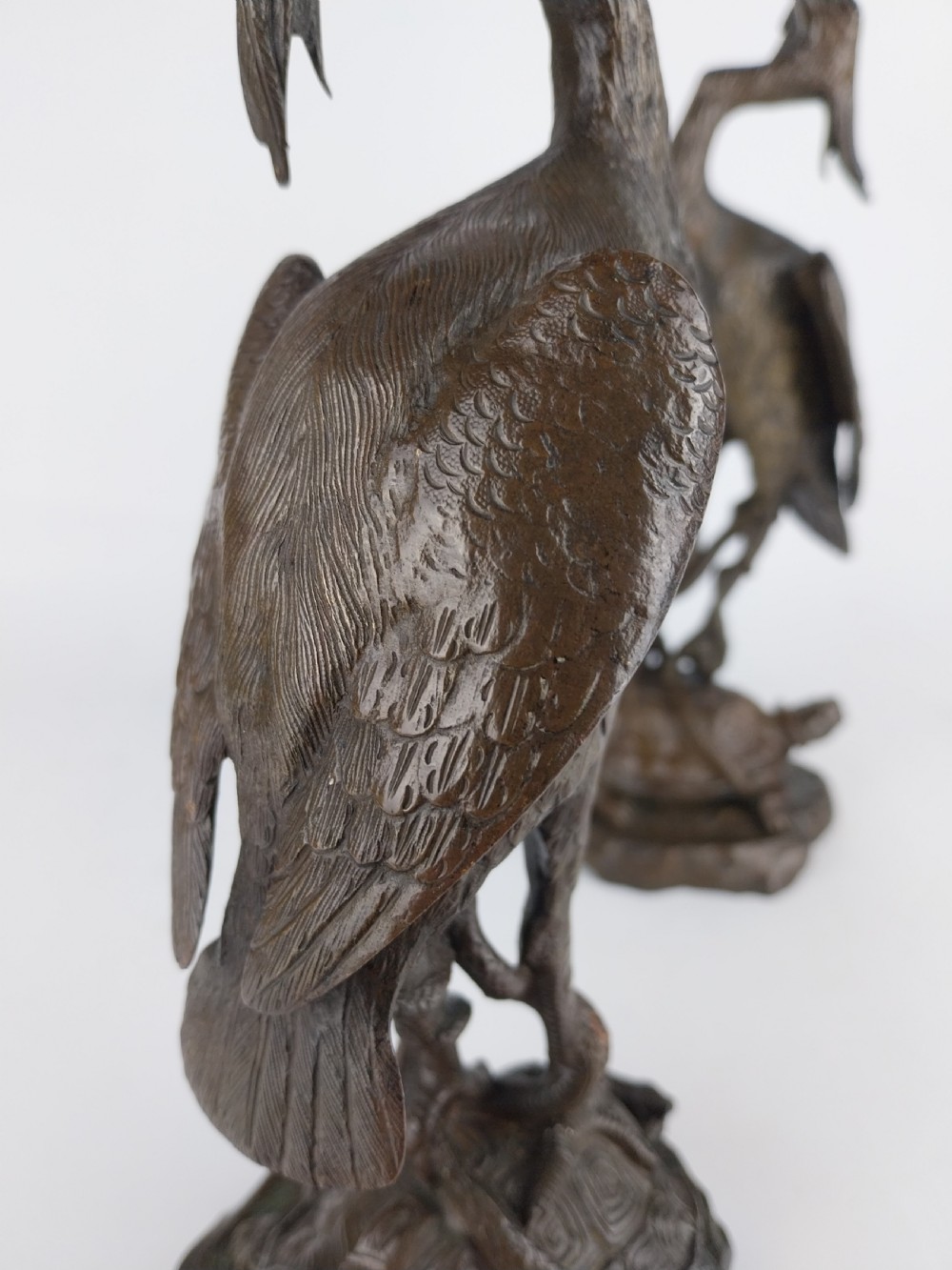 Pair of Bronze Stork Candlesticks  View V