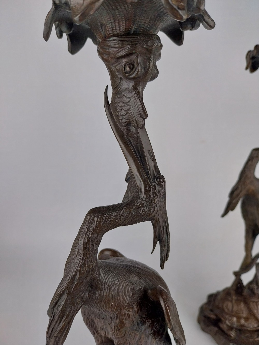Pair of Bronze Stork Candlesticks  View VI