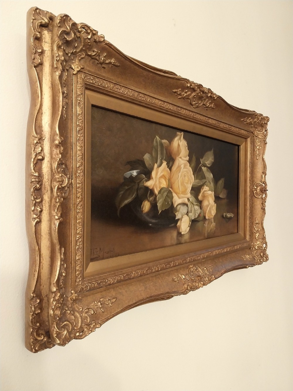 Still Life Oil Painting on Canvass Yellow Roses John Fitz Marshall (1859–1932) View III
