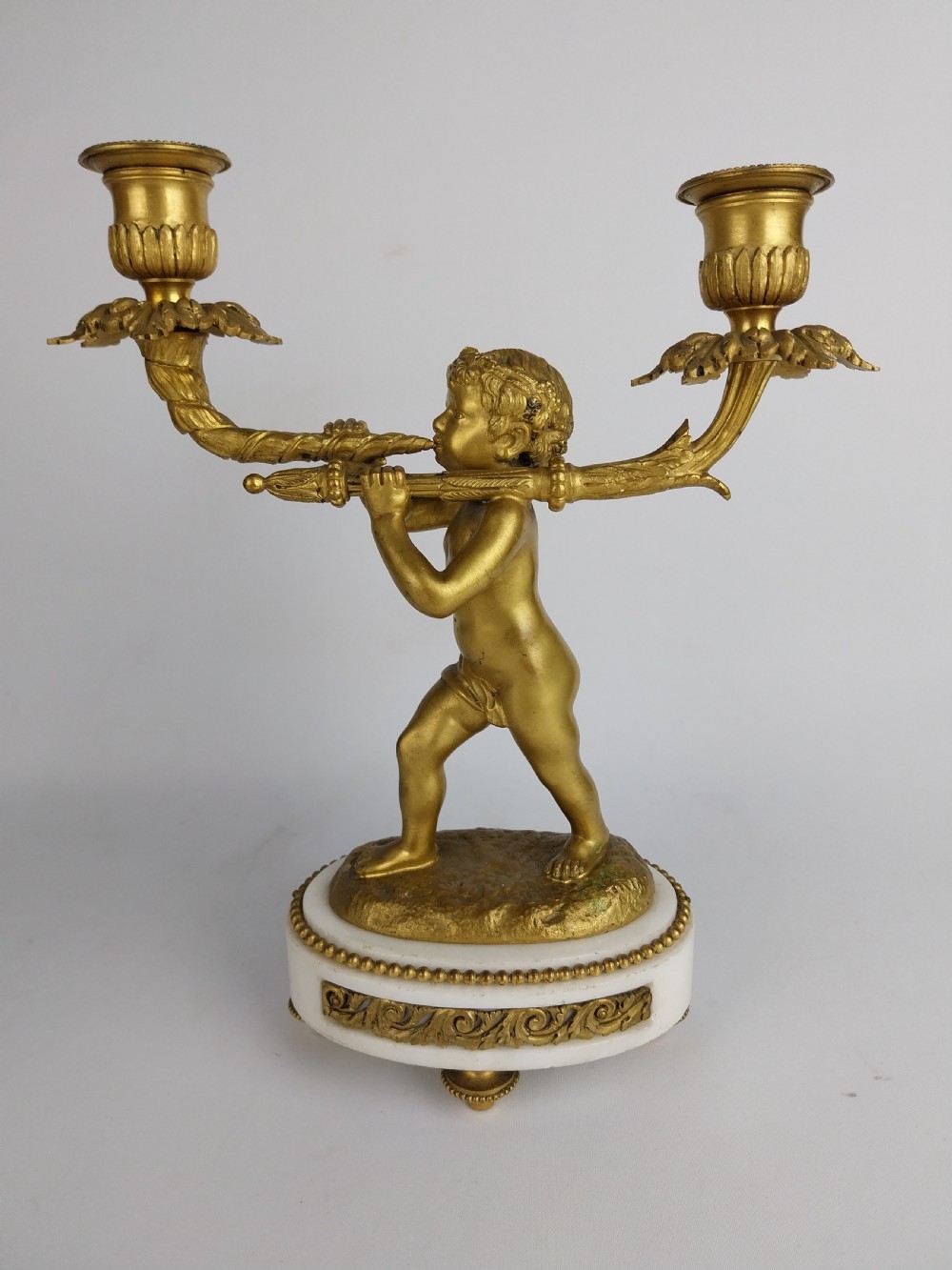 Pair of Antique Gilt Bronze Cherub Candlesticks  View III