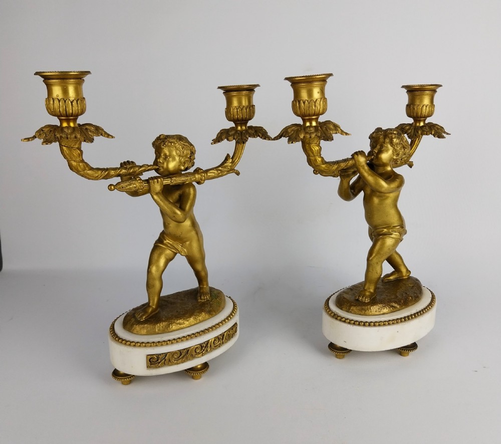Pair of Antique Gilt Bronze Cherub Candlesticks  View IV