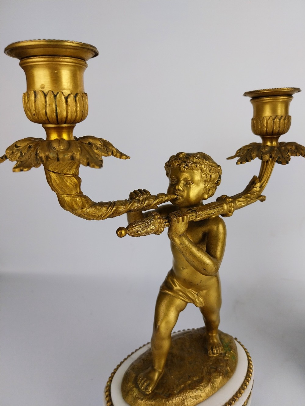 Pair of Antique Gilt Bronze Cherub Candlesticks  View VI