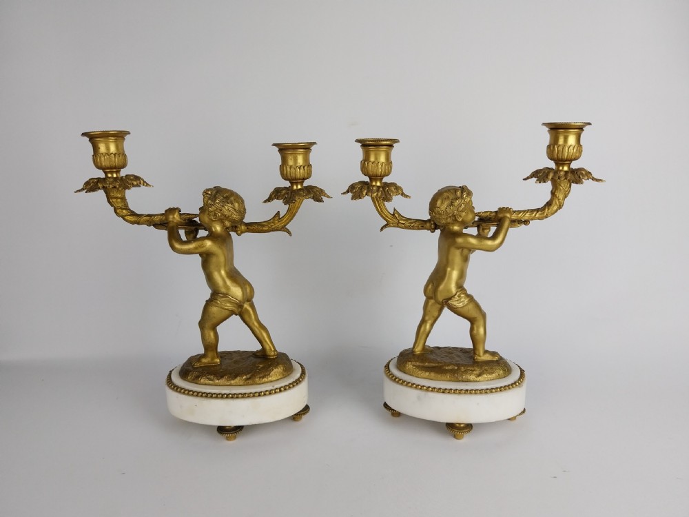 Pair of Antique Gilt Bronze Cherub Candlesticks  View IX