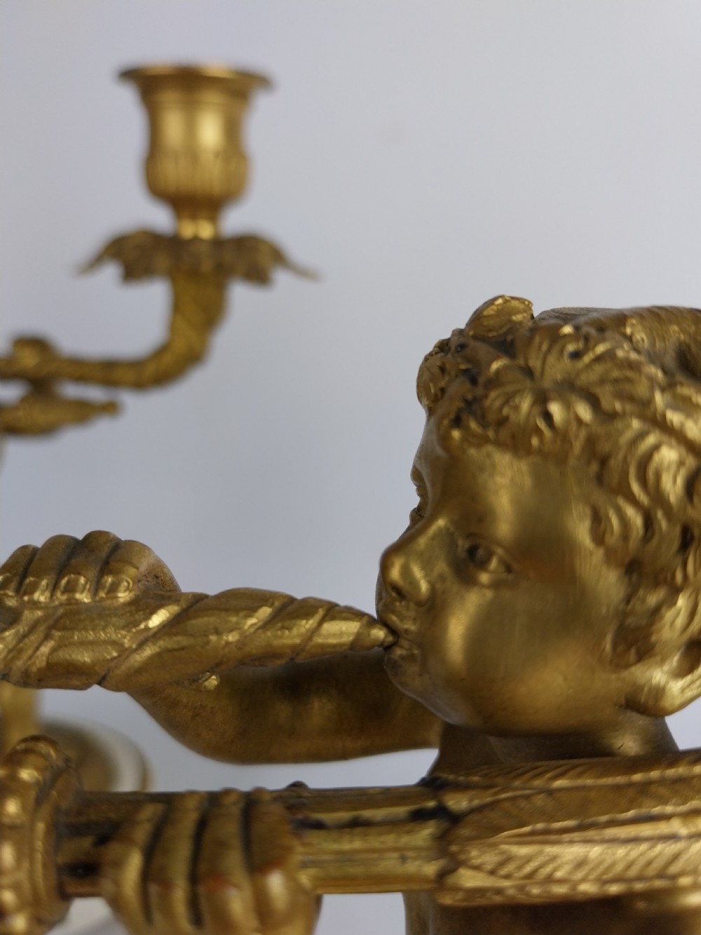 Pair of Antique Gilt Bronze Cherub Candlesticks  View X