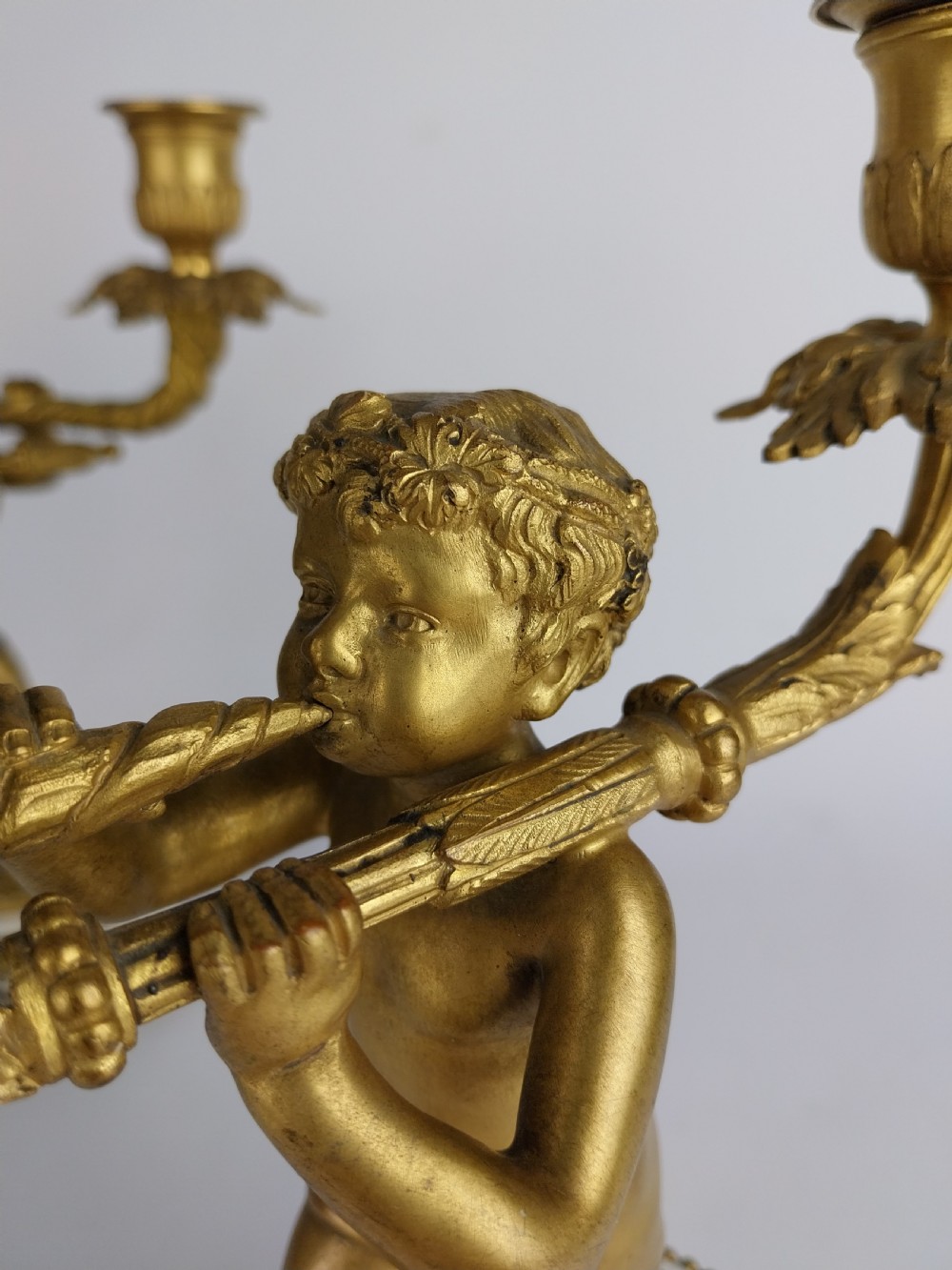 Pair of Antique Gilt Bronze Cherub Candlesticks  View XI
