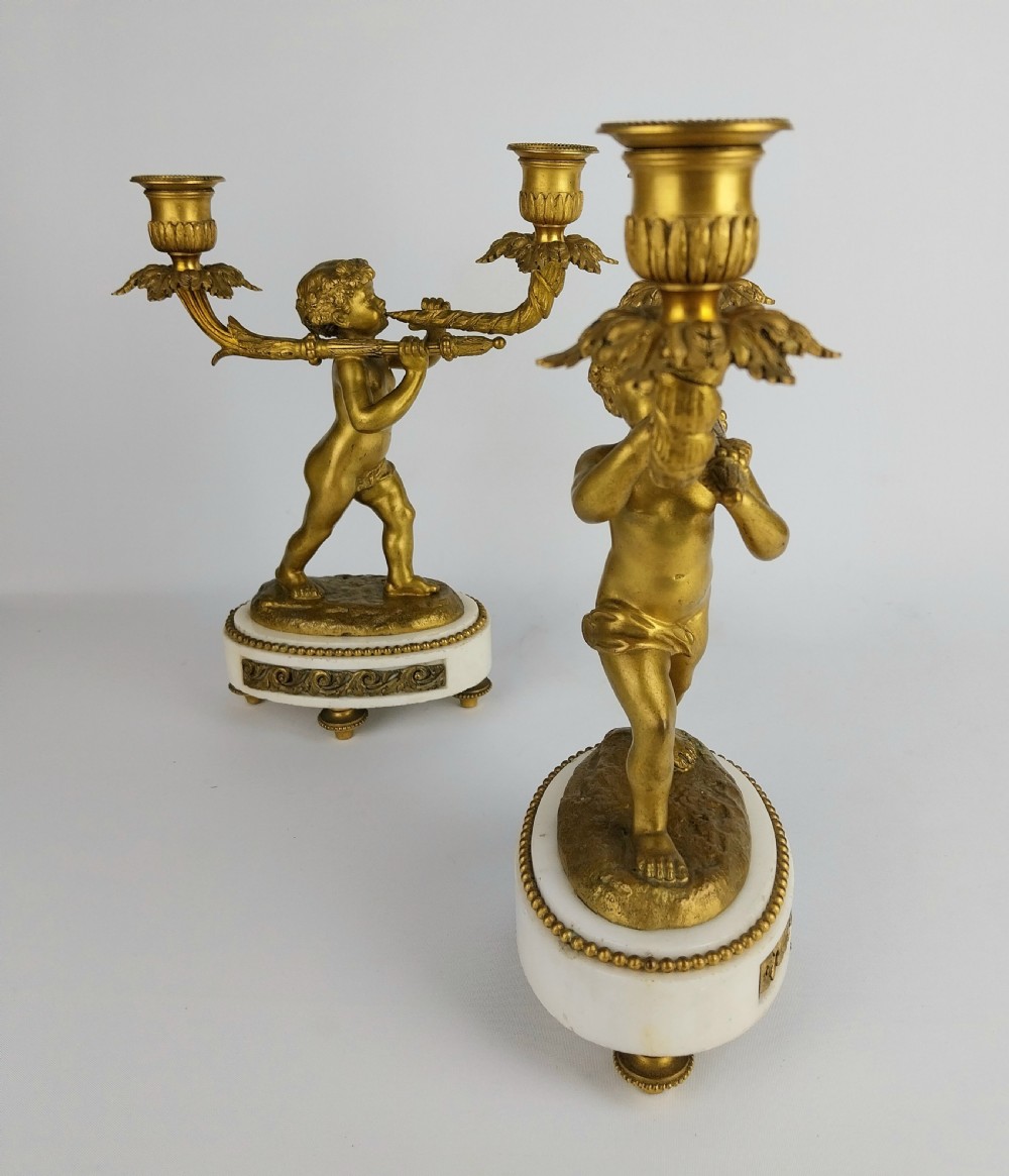 Pair of Antique Gilt Bronze Cherub Candlesticks  View XIII
