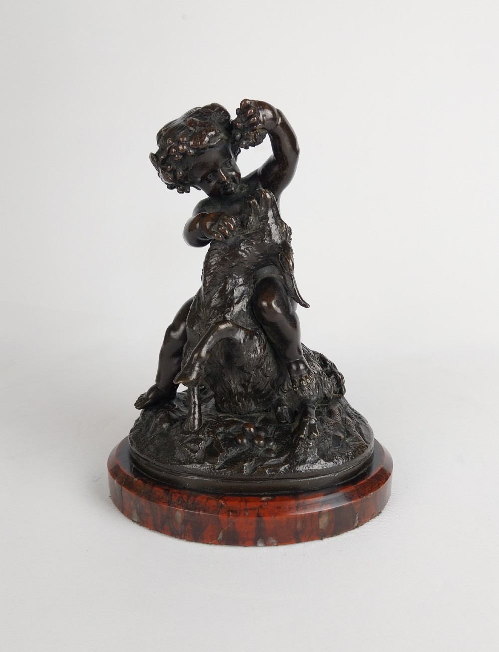French Bronze Sculpture Cherub Feeding a Goat