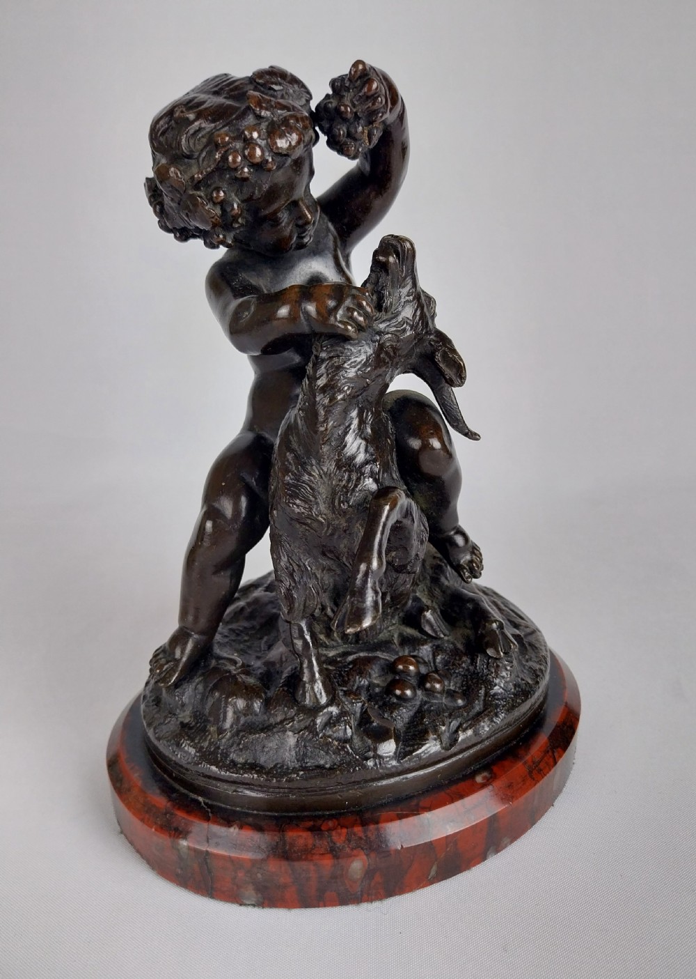 French Bronze Sculpture Cherub Feeding a Goat View II