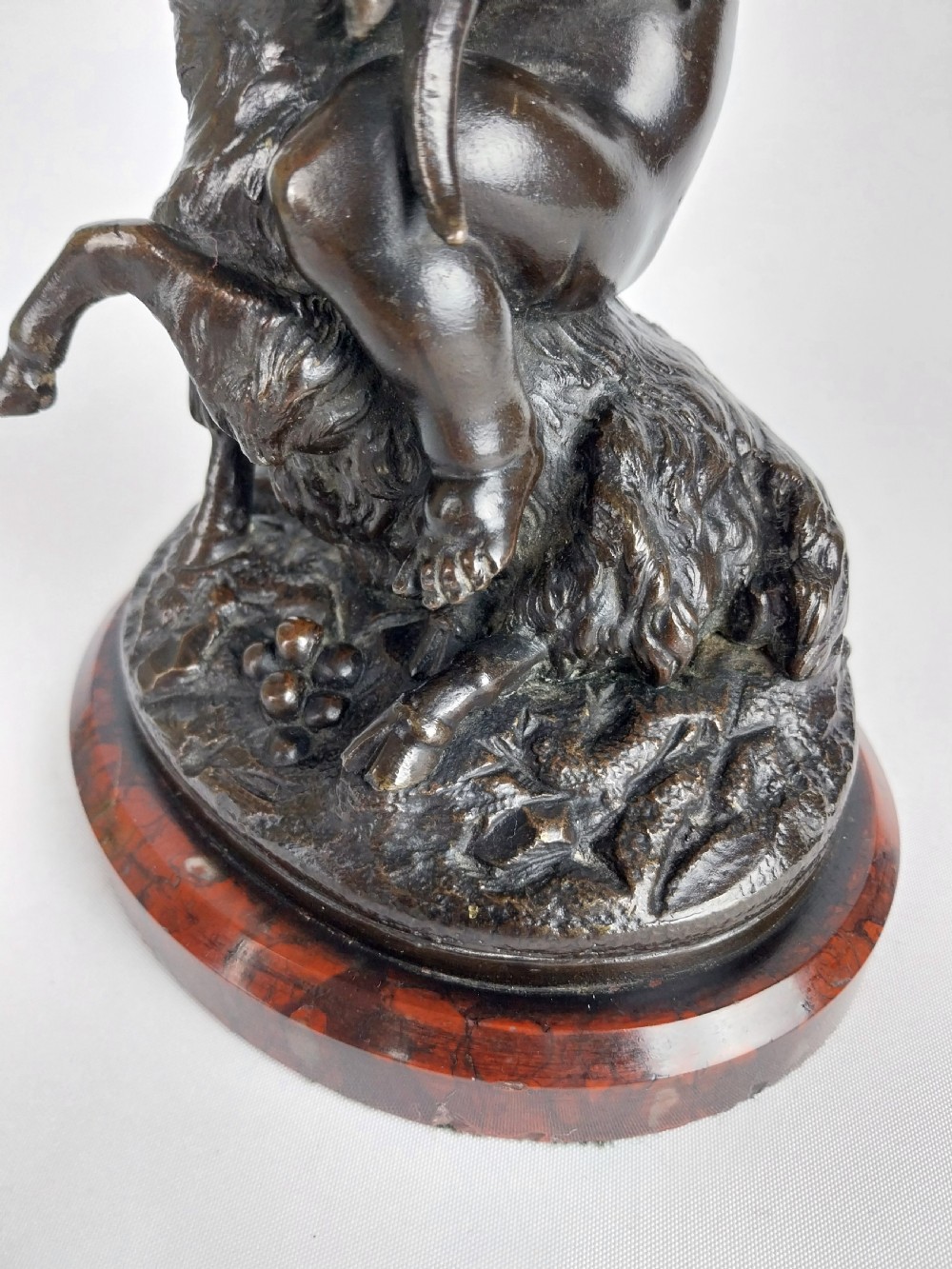 French Bronze Sculpture Cherub Feeding a Goat View III