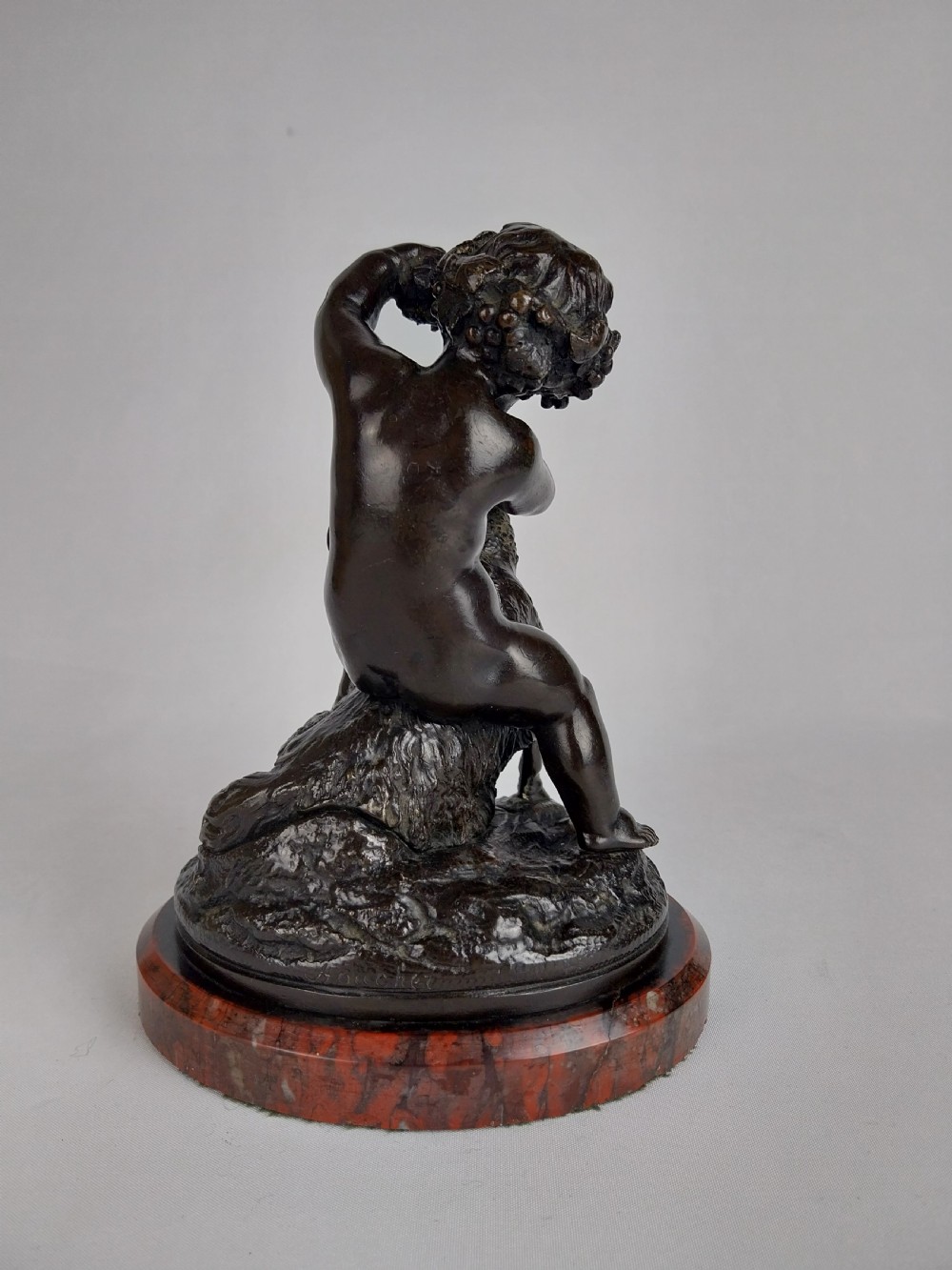 French Bronze Sculpture Cherub Feeding a Goat View V