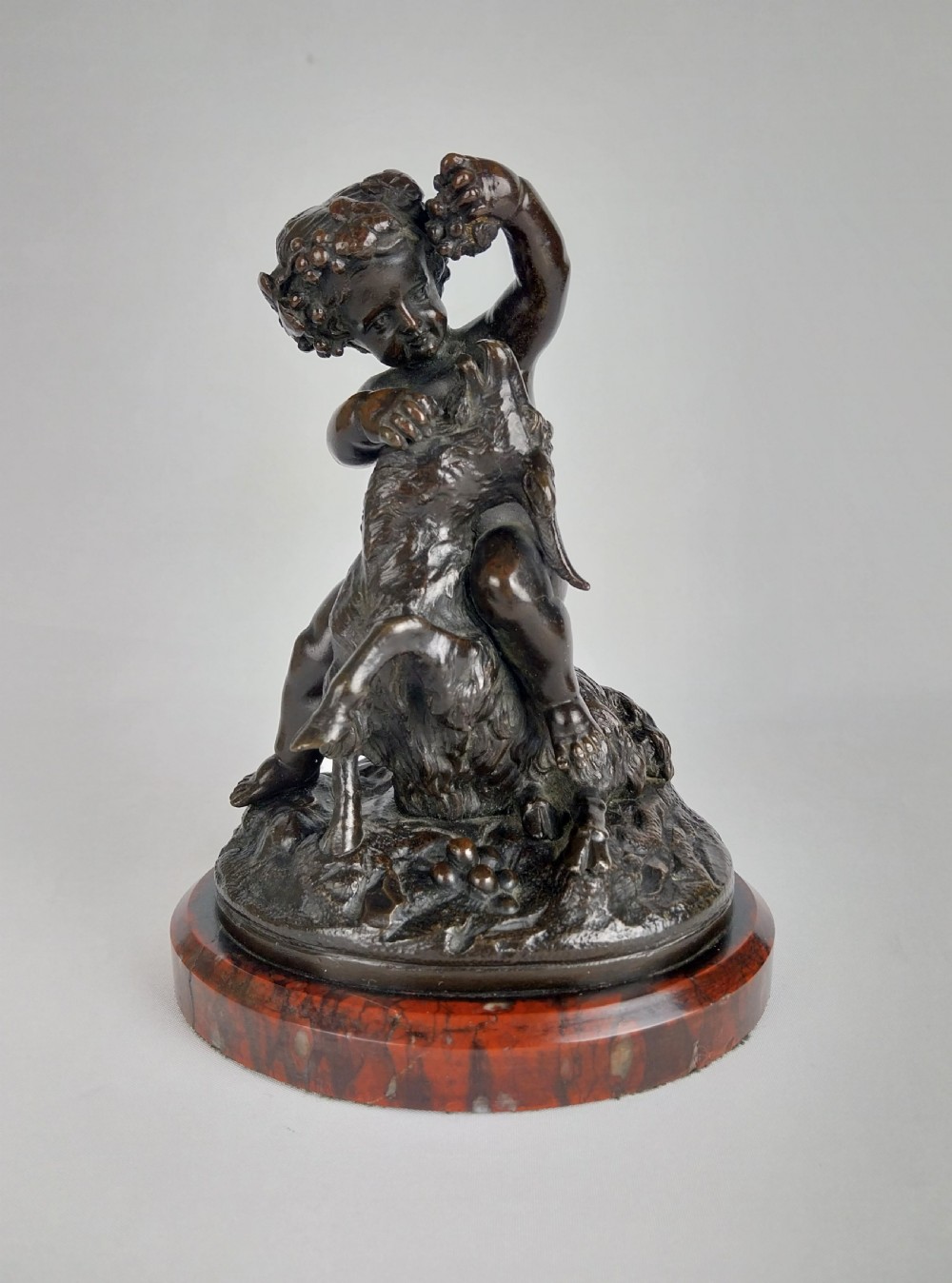 French Bronze Sculpture Cherub Feeding a Goat View VII