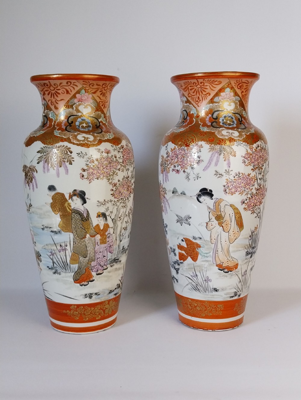 Large Pair of Chinese Export Porcelain Vases with Figural Decoration, Circa 1930