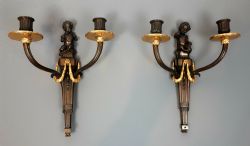 A PAIR ANTIQUE CHERUB WALL SCONCES