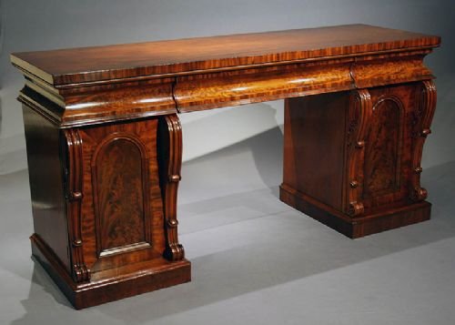 Early 19th C. Flame Mahogany Pedestal Sideboard
