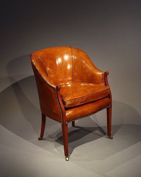Lovely Edwardian Antique Satinwood Leather Tub Chair