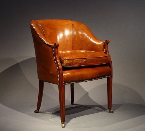 fig 1. Lovely Edwardian Antique Satinwood Leather Tub Chair