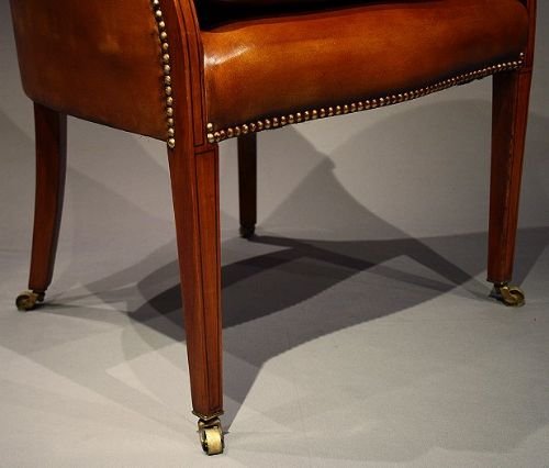fig 2. Lovely Edwardian Antique Satinwood Leather Tub Chair