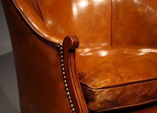 fig 3. Lovely Edwardian Antique Satinwood Leather Tub Chair