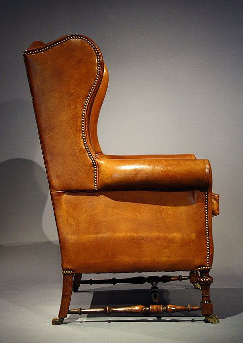 fig 4. Victorian Leather Upholstered Walnut Wing Chair