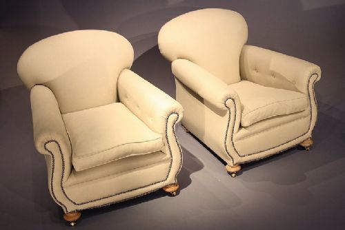 Pair of Cream Linen Upholstered Armchairs