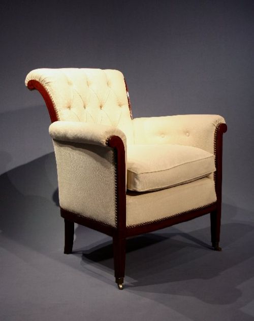 fig 1. Antique Pair of Linen Upholstered Armchairs