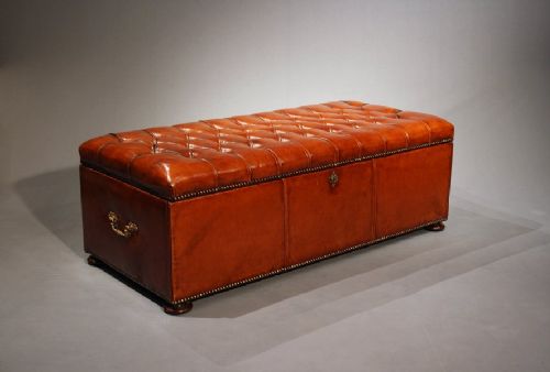 Antique Deep Buttoned Leather Upholstered Ottoman