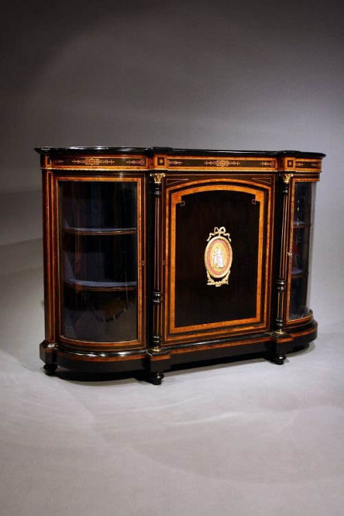 fig 1. A Fine Quality Antique Ebonised and Amboyna Veneered Inlayed Credenza