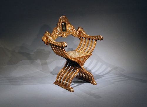fig 1. Italian Walnut and Bone Inlaid Savonarola X Frame Chair