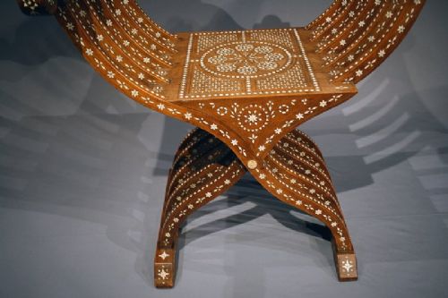 fig 7. Italian Walnut and Bone Inlaid Savonarola X Frame Chair