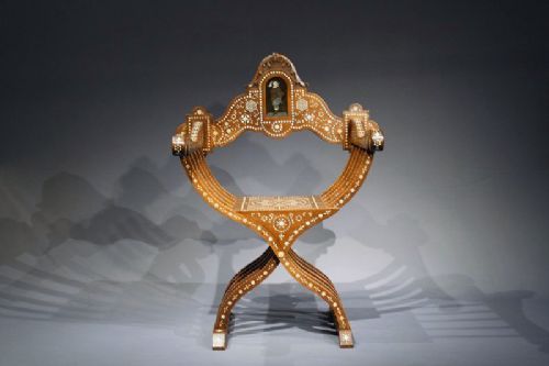 fig 8. Italian Walnut and Bone Inlaid Savonarola X Frame Chair