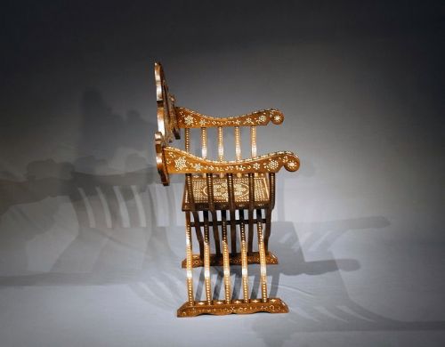fig 9. Italian Walnut and Bone Inlaid Savonarola X Frame Chair