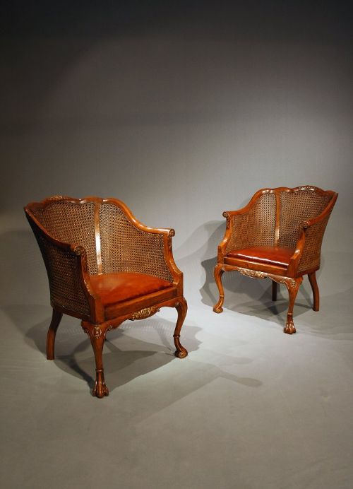 Quality Pair of 1920'S Walnut Bergere Tub Chairs