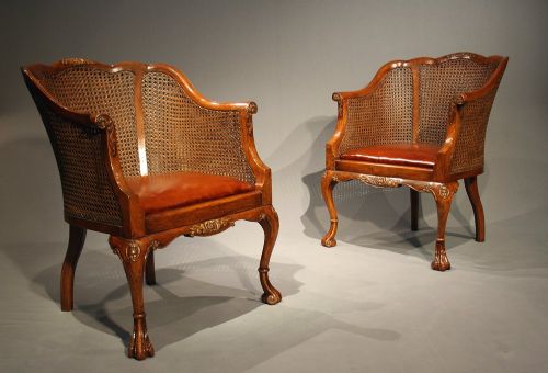 fig 1. Quality Pair of 1920's Walnut Bergere Tub Chairs