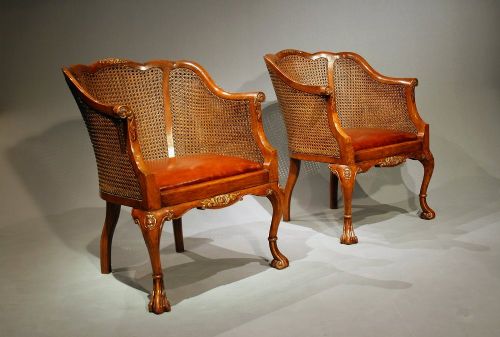 fig 2. Quality Pair of 1920's Walnut Bergere Tub Chairs