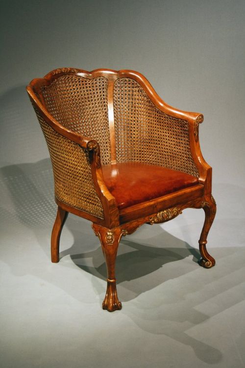 fig 3. Quality Pair of 1920's Walnut Bergere Tub Chairs