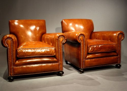 fig 1. A Lovely Pair of Stylish Leather Club Chairs