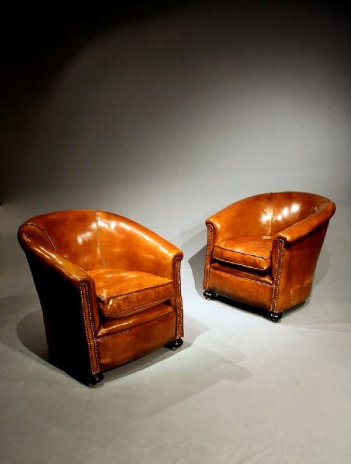 fig 1. A Stylish Pair of 1920's Leather Tub Chairs