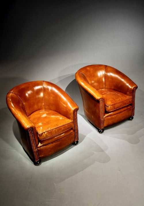 fig 3. A Stylish Pair of 1920's Leather Tub Chairs