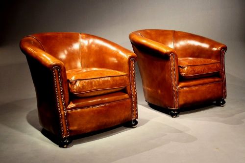 fig 4. A Stylish Pair of 1920's Leather Tub Chairs