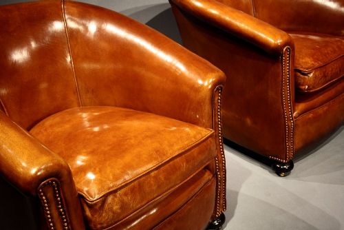 fig 5. A Stylish Pair of 1920's Leather Tub Chairs