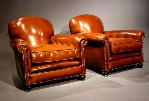 


Pair of Antique Leather Club Armchairs 
 
