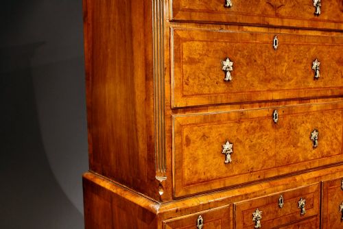 fig 3. A fine quality burr walnut chest on stand