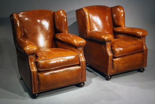 Antique Pair of Leather Armchairs