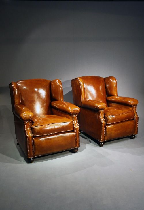 fig 1. Antique Pair Of Leather Armchairs