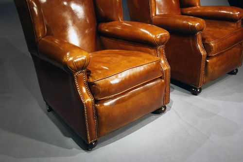 fig 2. Antique Pair Of Leather Armchairs