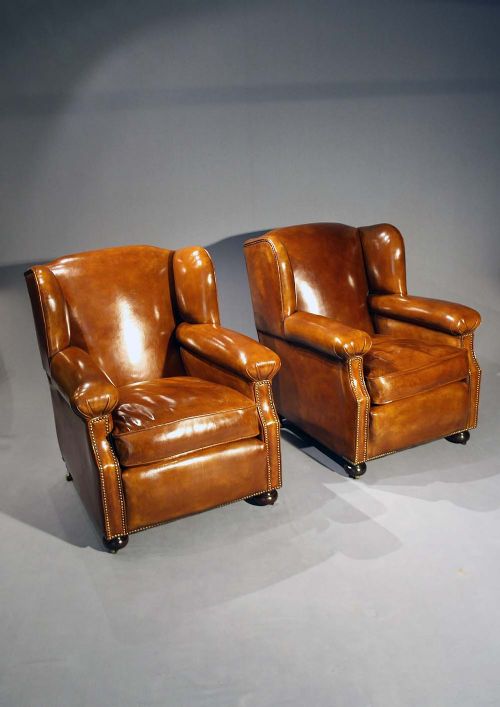 fig 6. Antique Pair Of Leather Armchairs
